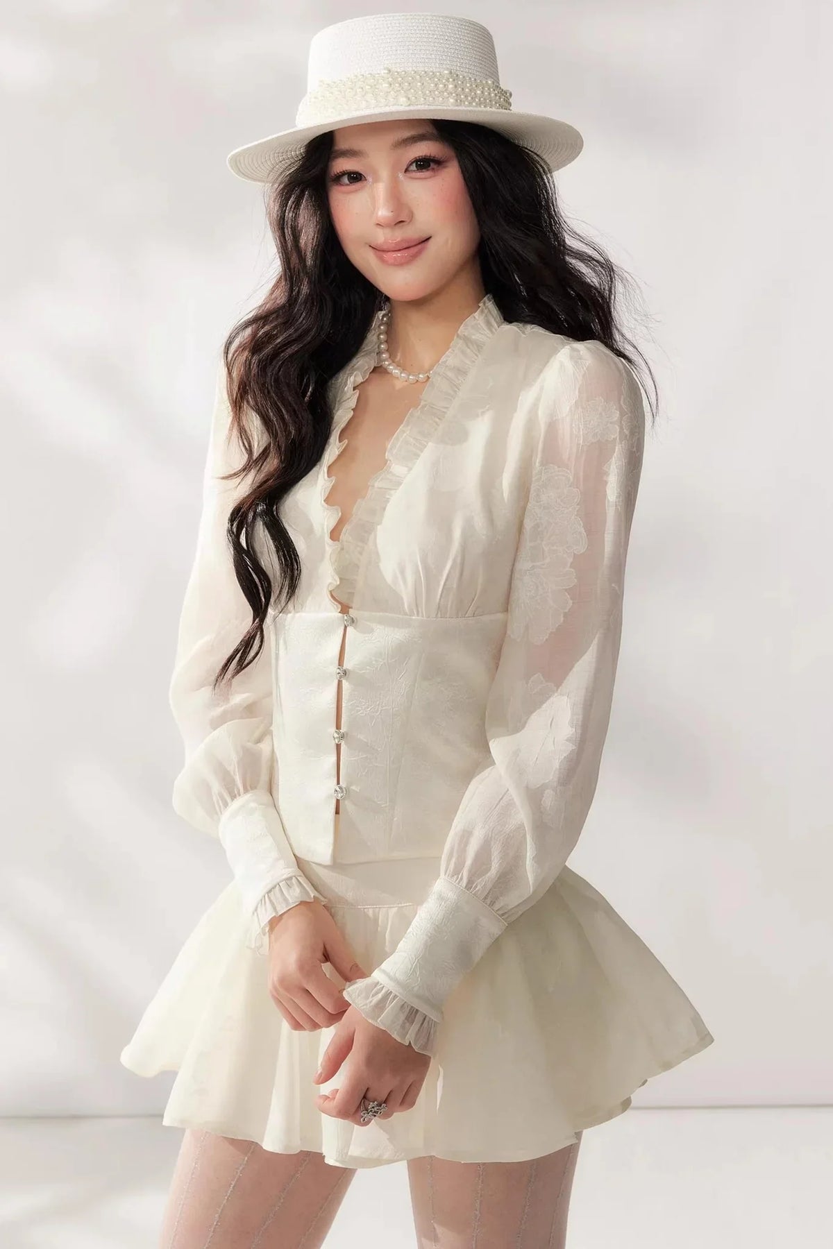 Lace V-Neck Two-Piece Skirt Set-Up