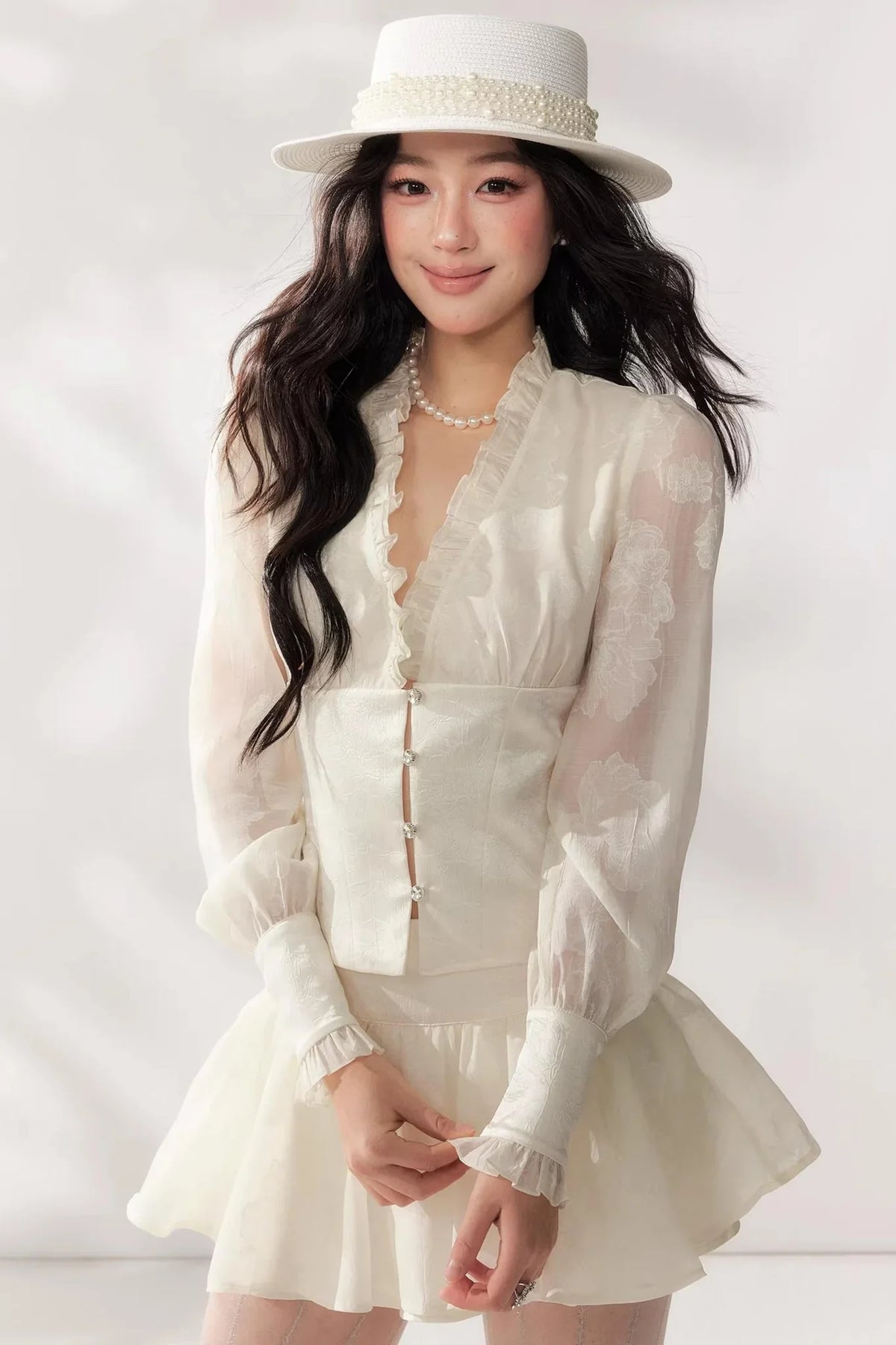 Lace V-Neck Two-Piece Skirt Set-Up