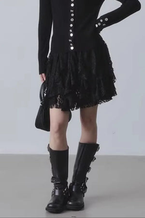 Lace Velvet High-Waisted Skirt