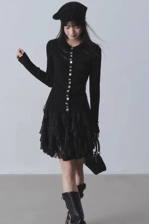 Lace Velvet High-Waisted Skirt