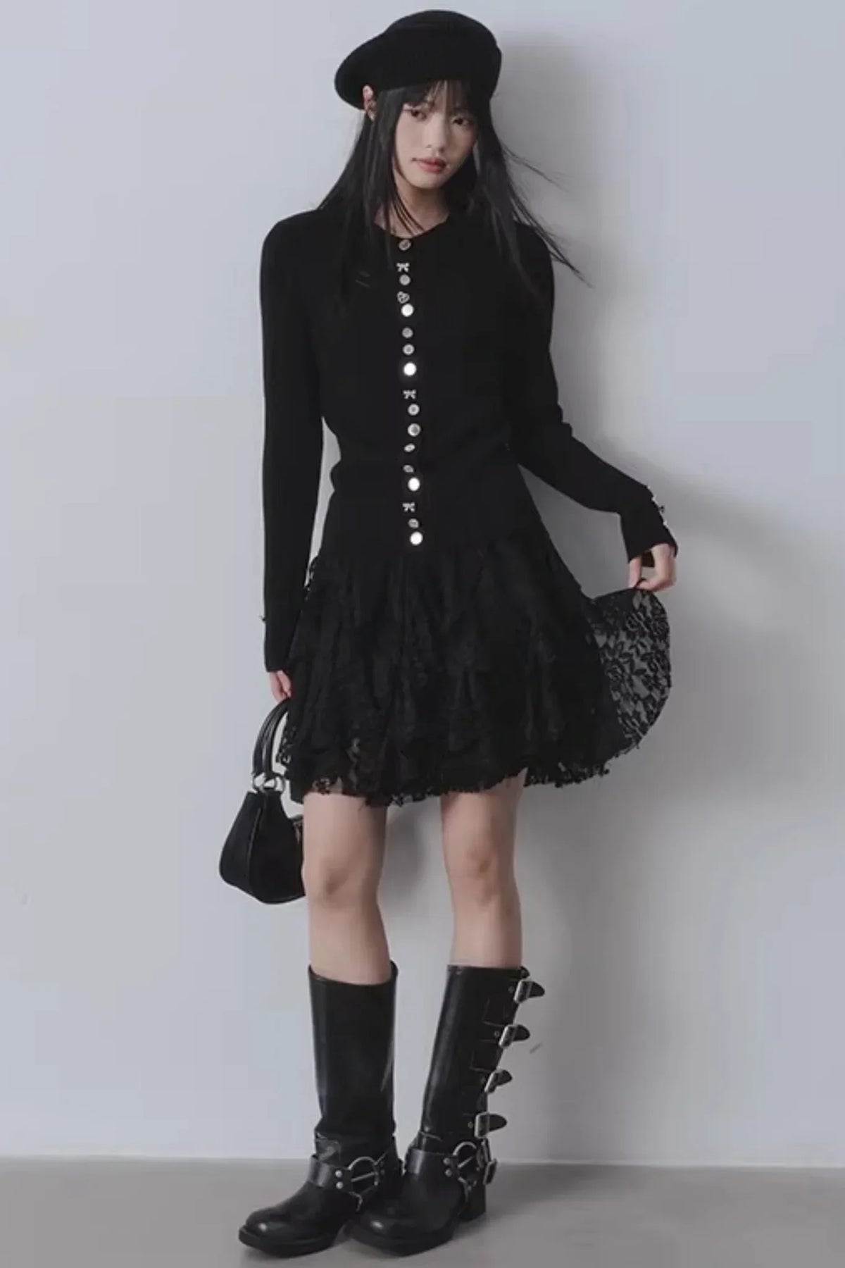 Lace Velvet High-Waisted Skirt