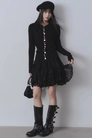 Lace Velvet High-Waisted Skirt