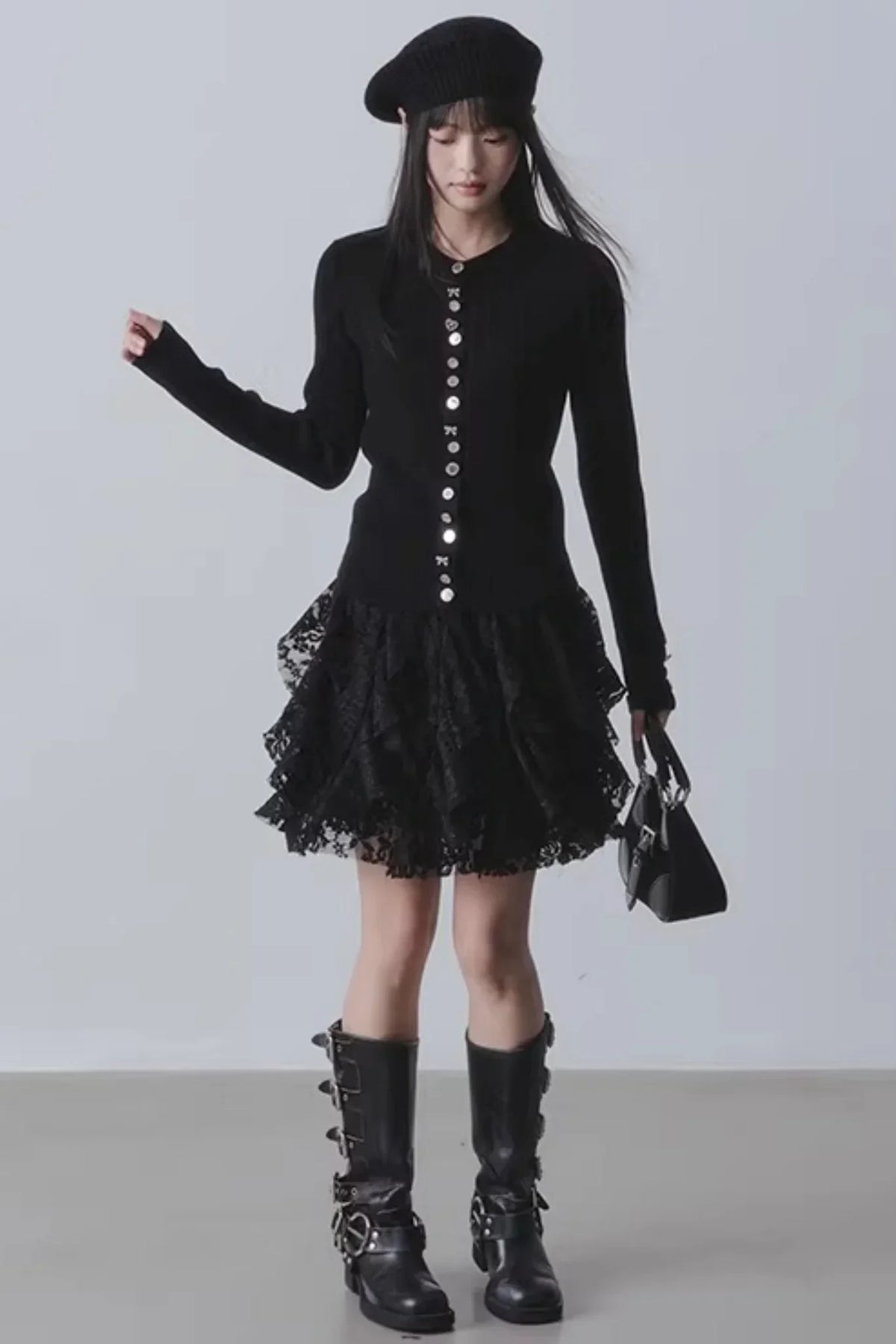 Lace Velvet High-Waisted Skirt