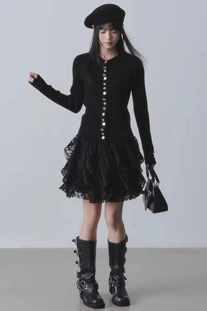 Lace Velvet High-Waisted Skirt