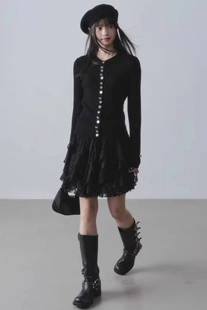 Lace Velvet High-Waisted Skirt
