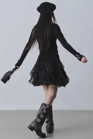 Lace Velvet High-Waisted Skirt