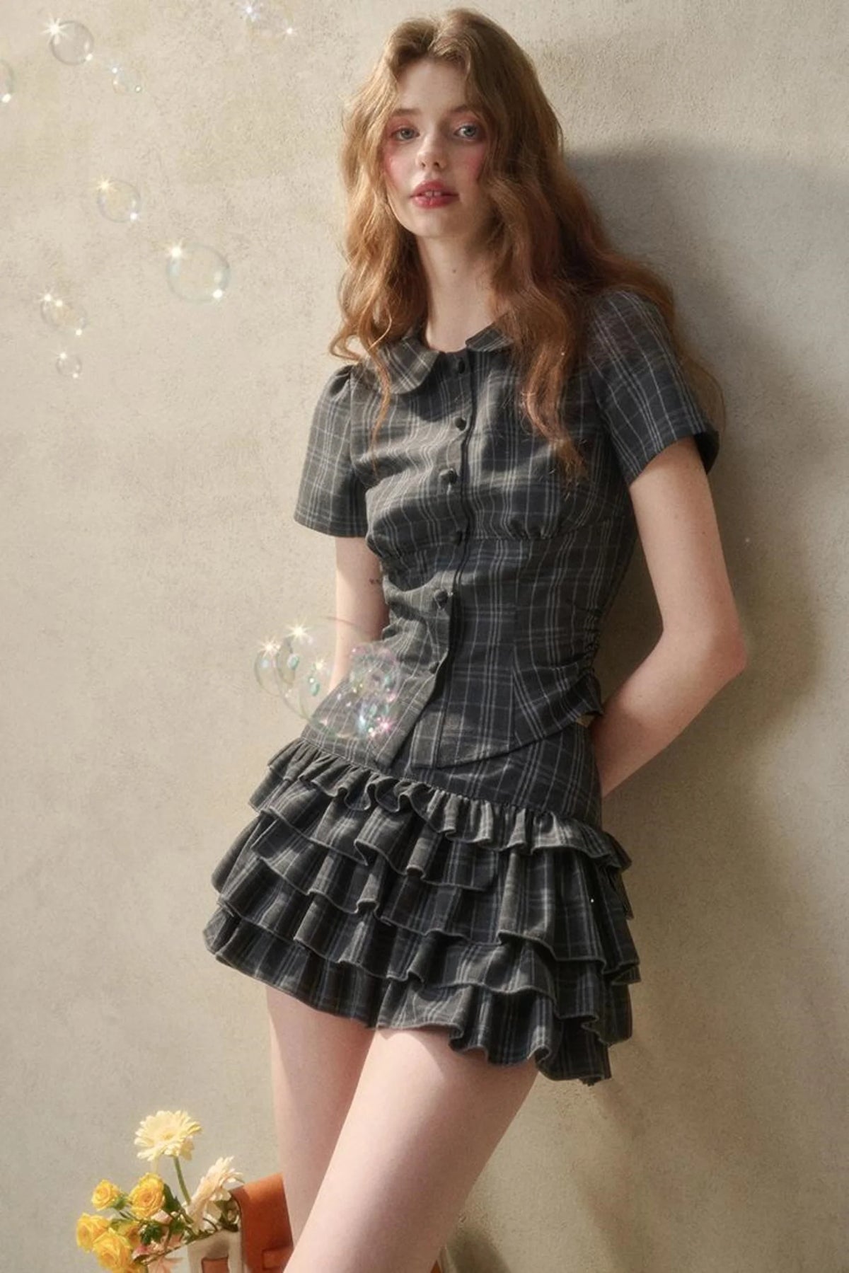 Lace Waist Check Shirt Set-Up