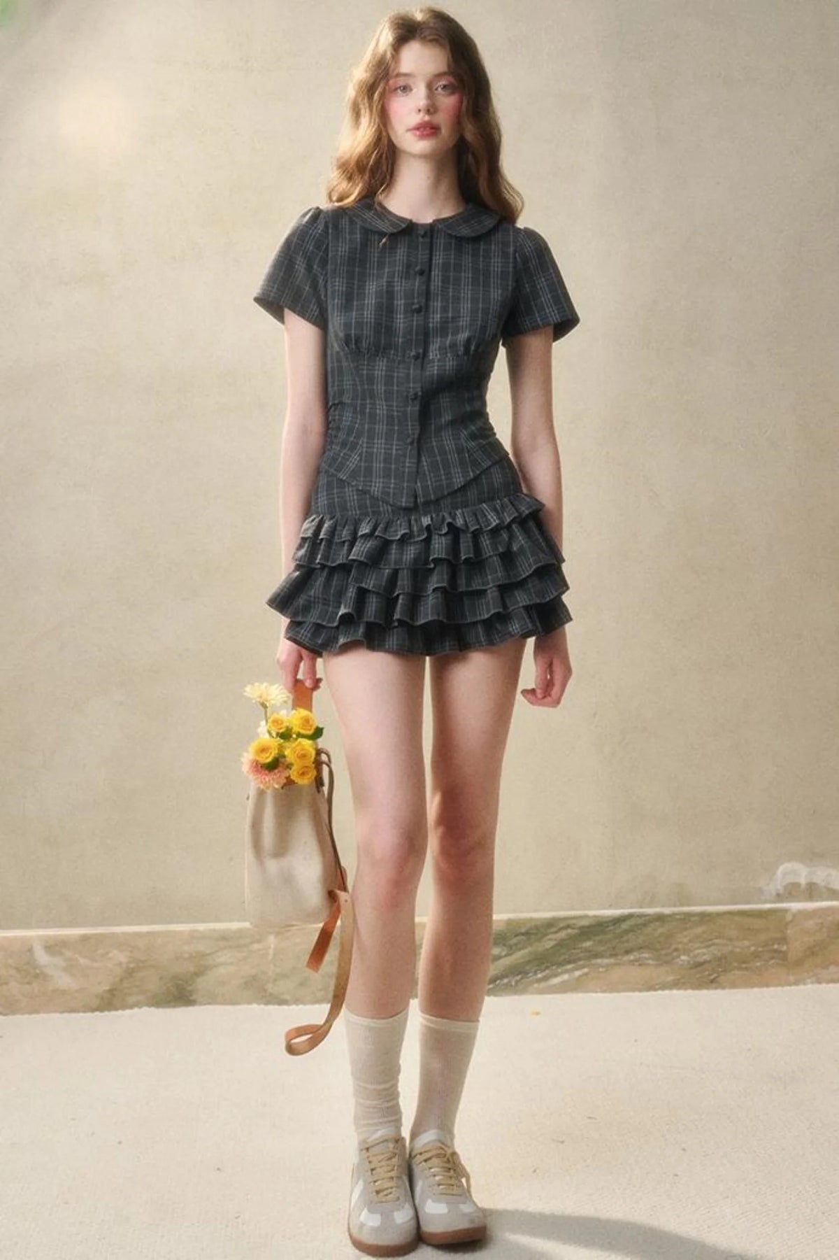 Lace Waist Check Shirt Set-Up