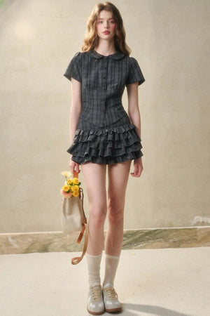 Lace Waist Check Shirt Set-Up