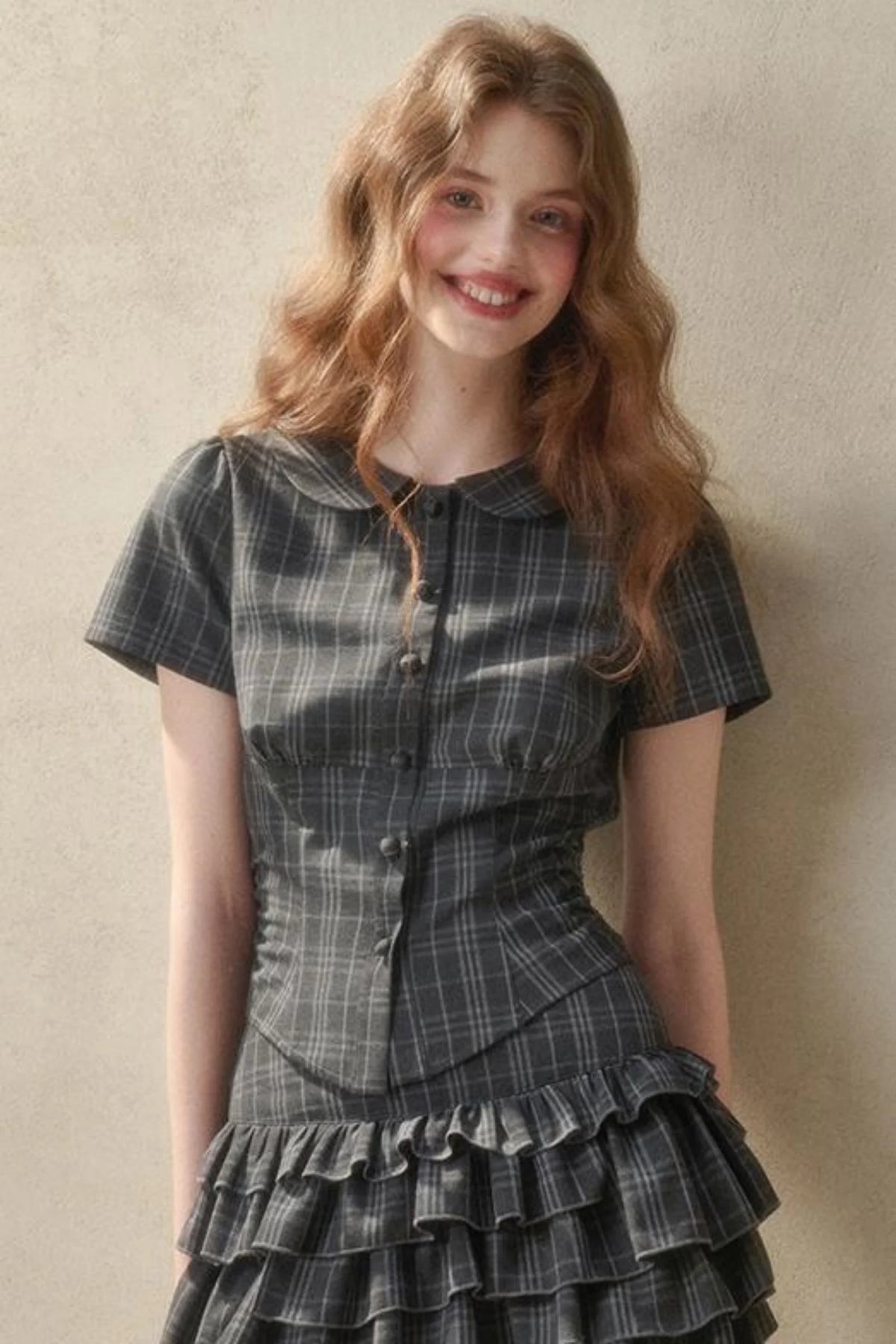 Lace Waist Check Shirt Set-Up