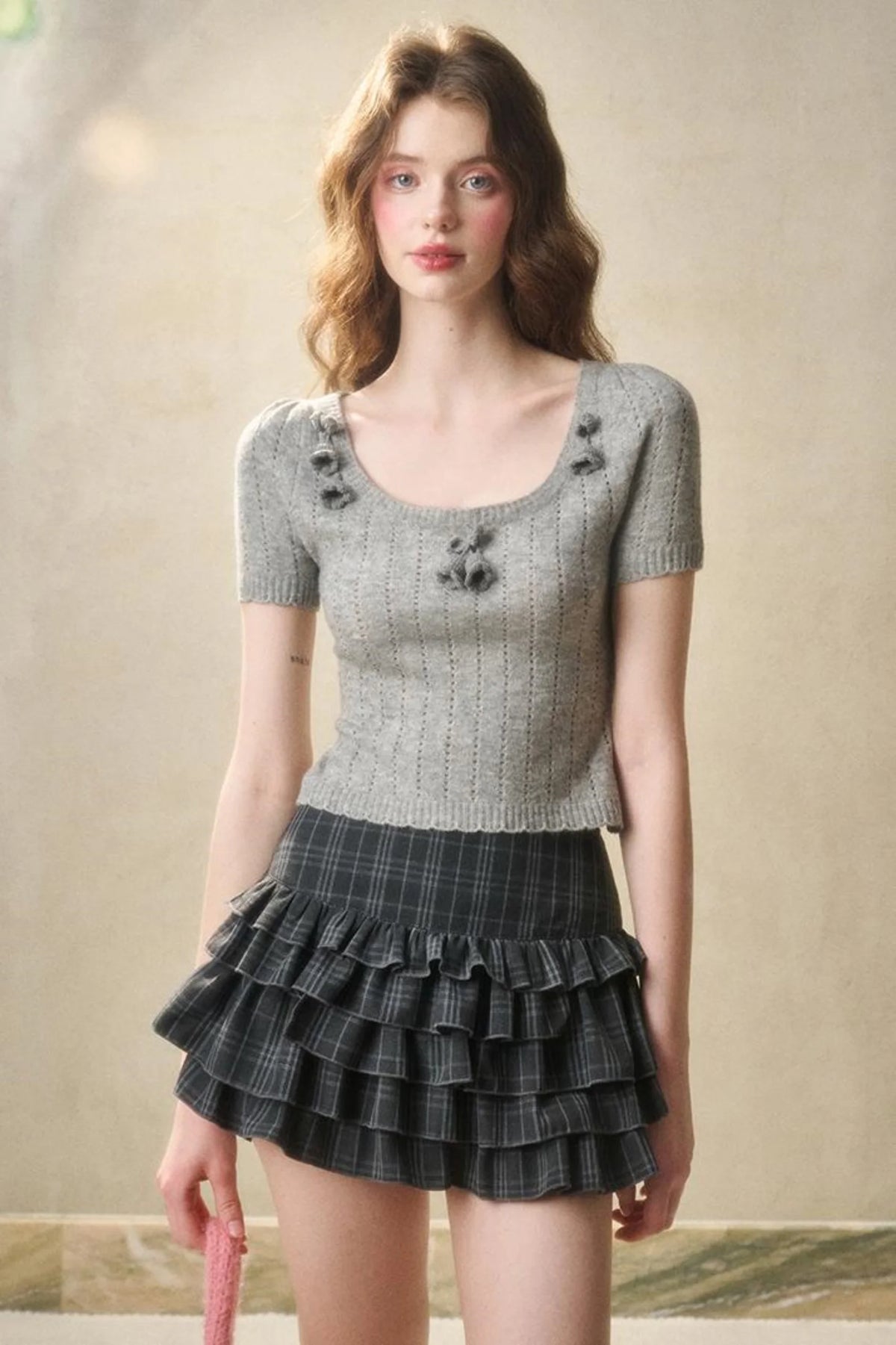 Lace Waist Check Shirt Set-Up