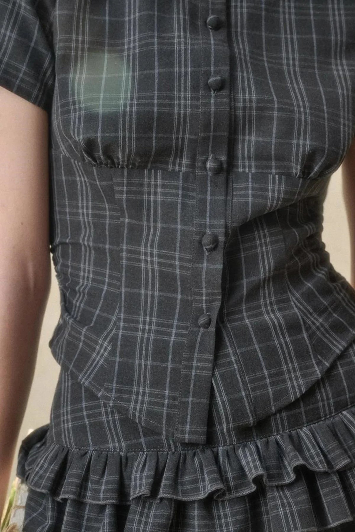 Lace Waist Check Shirt Set-Up