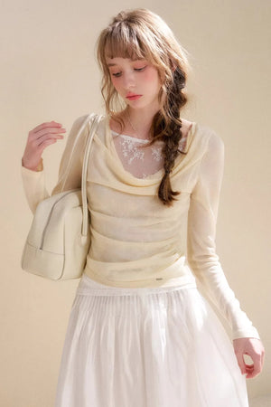 Lace Wool Cowl Neck Sweater