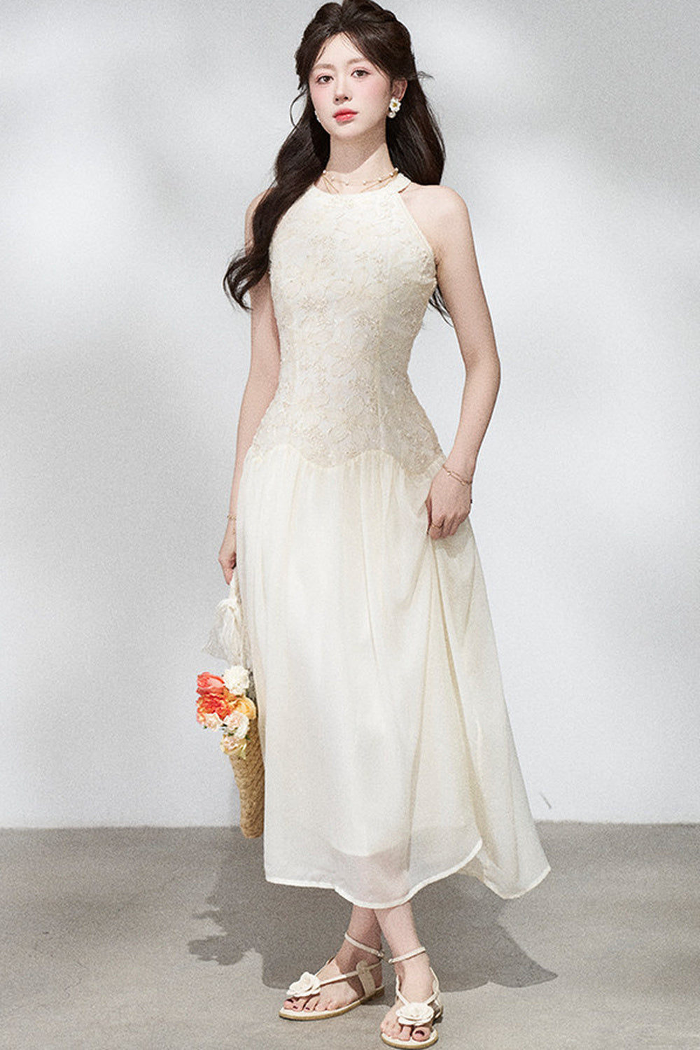 Ladylike Lace Halterneck Dress