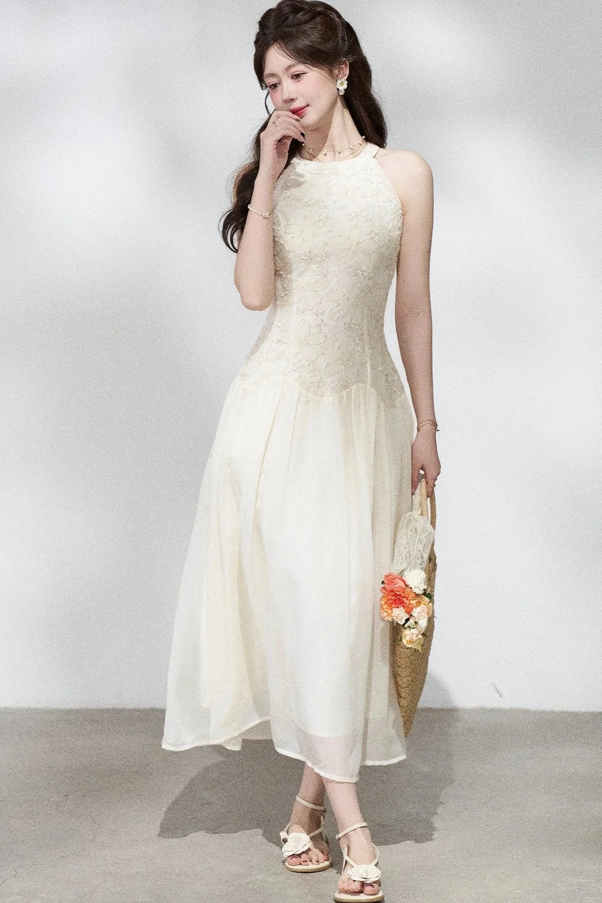 Ladylike Lace Halterneck Dress