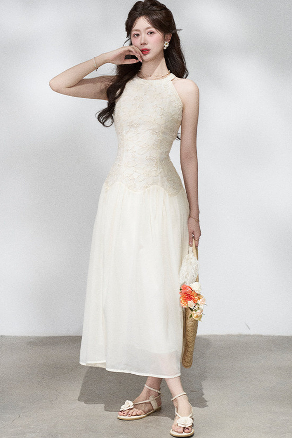 Ladylike Lace Halterneck Dress