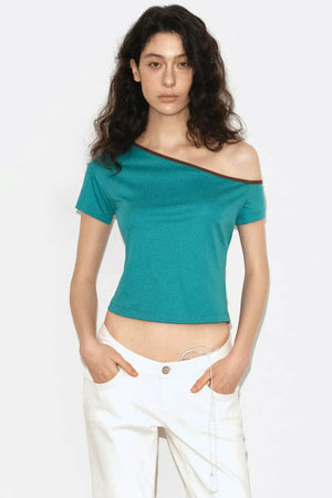 Lake Blue Asymmetrical Cotton Top