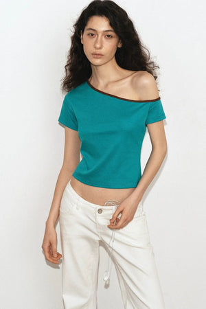 Lake Blue Asymmetrical Cotton Top