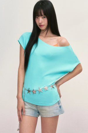 Lake Blue Off-Shoulder Top