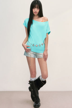 Lake Blue Off-Shoulder Top