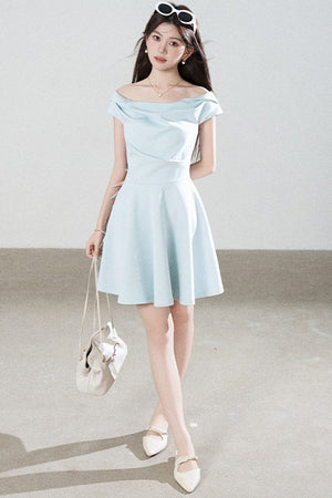 Lake Green Tencel Off-Shoulder A-Line Dress
