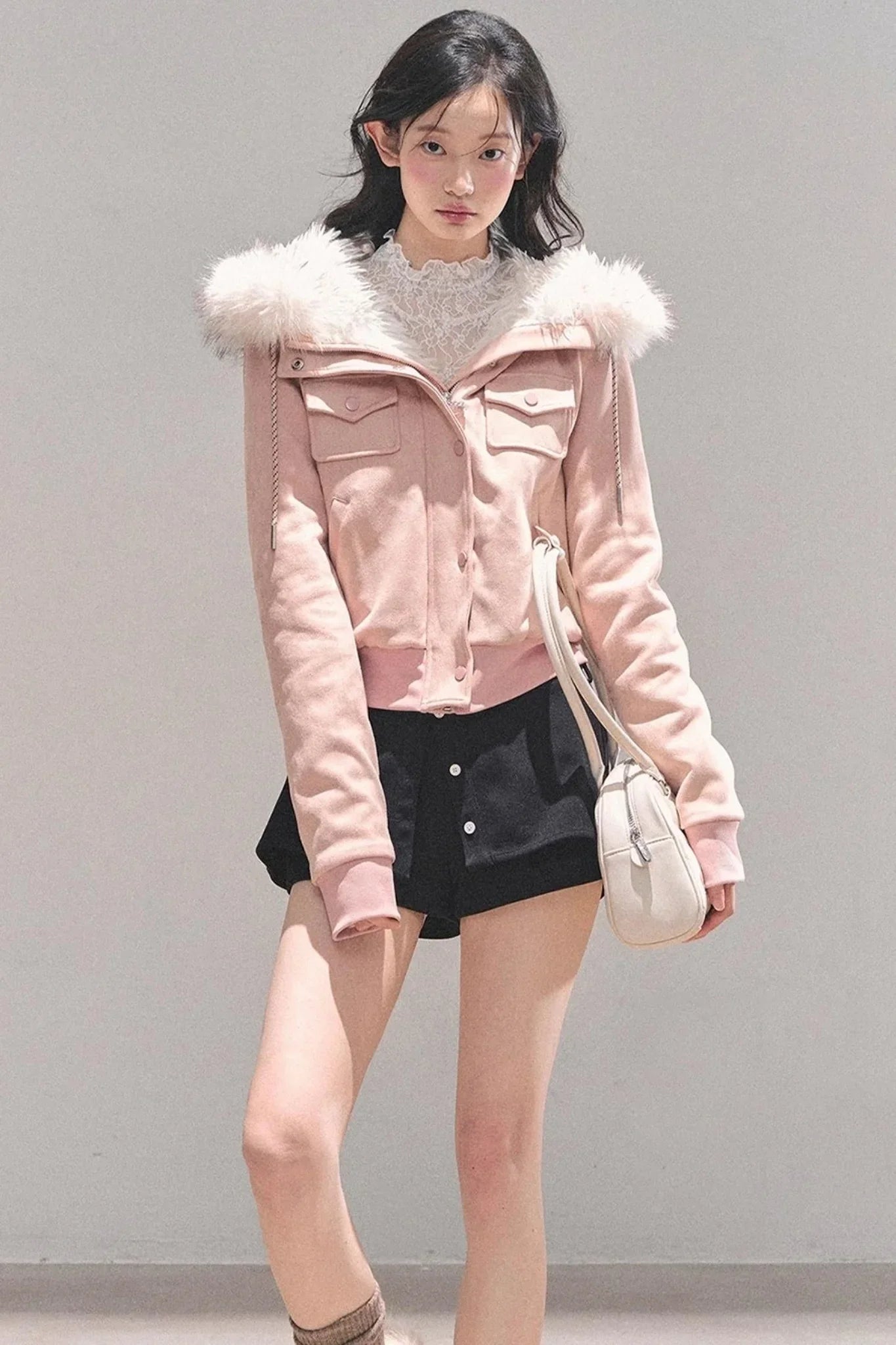 Lamb Wool Hooded Winter Coat
