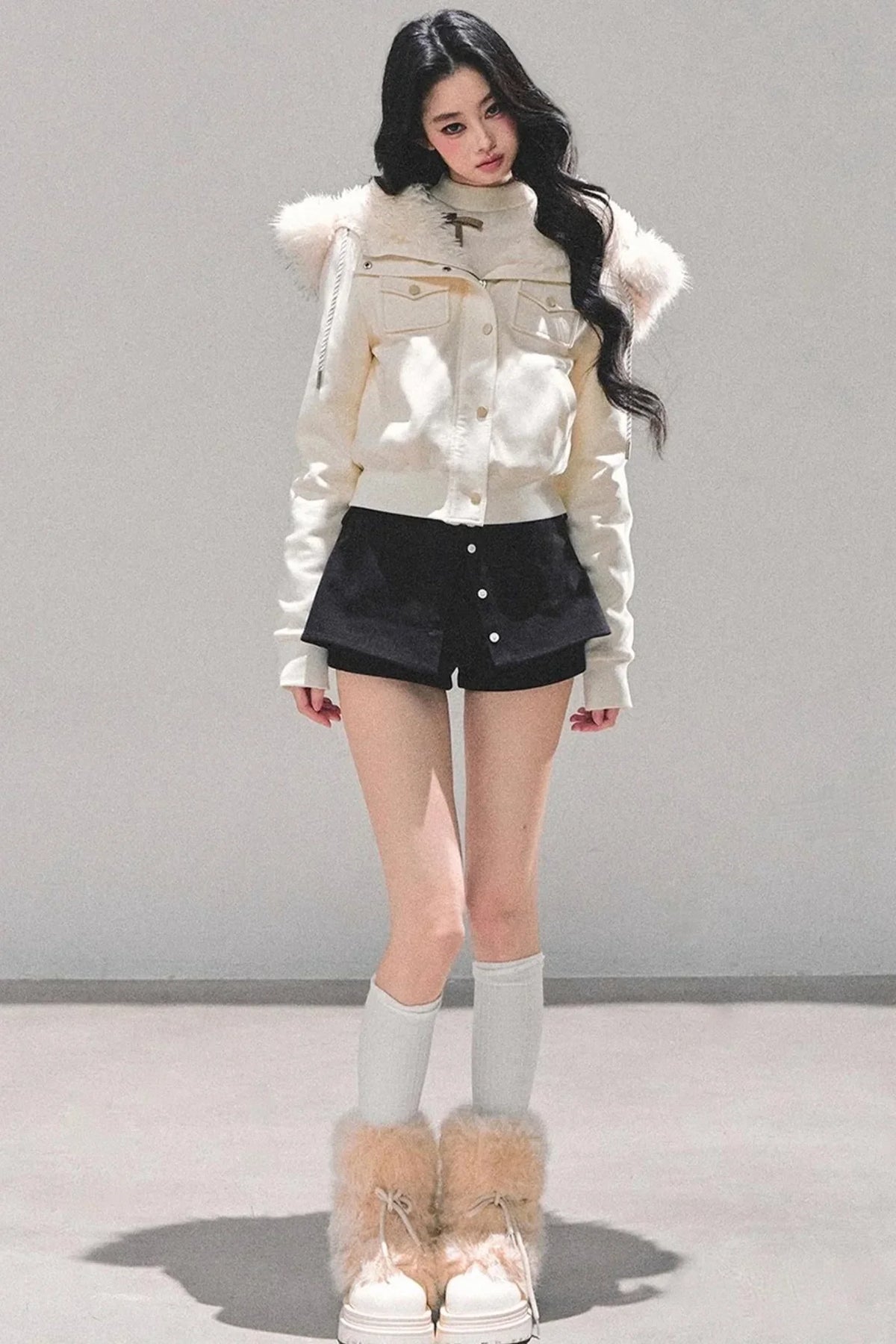 Lamb Wool Hooded Winter Coat