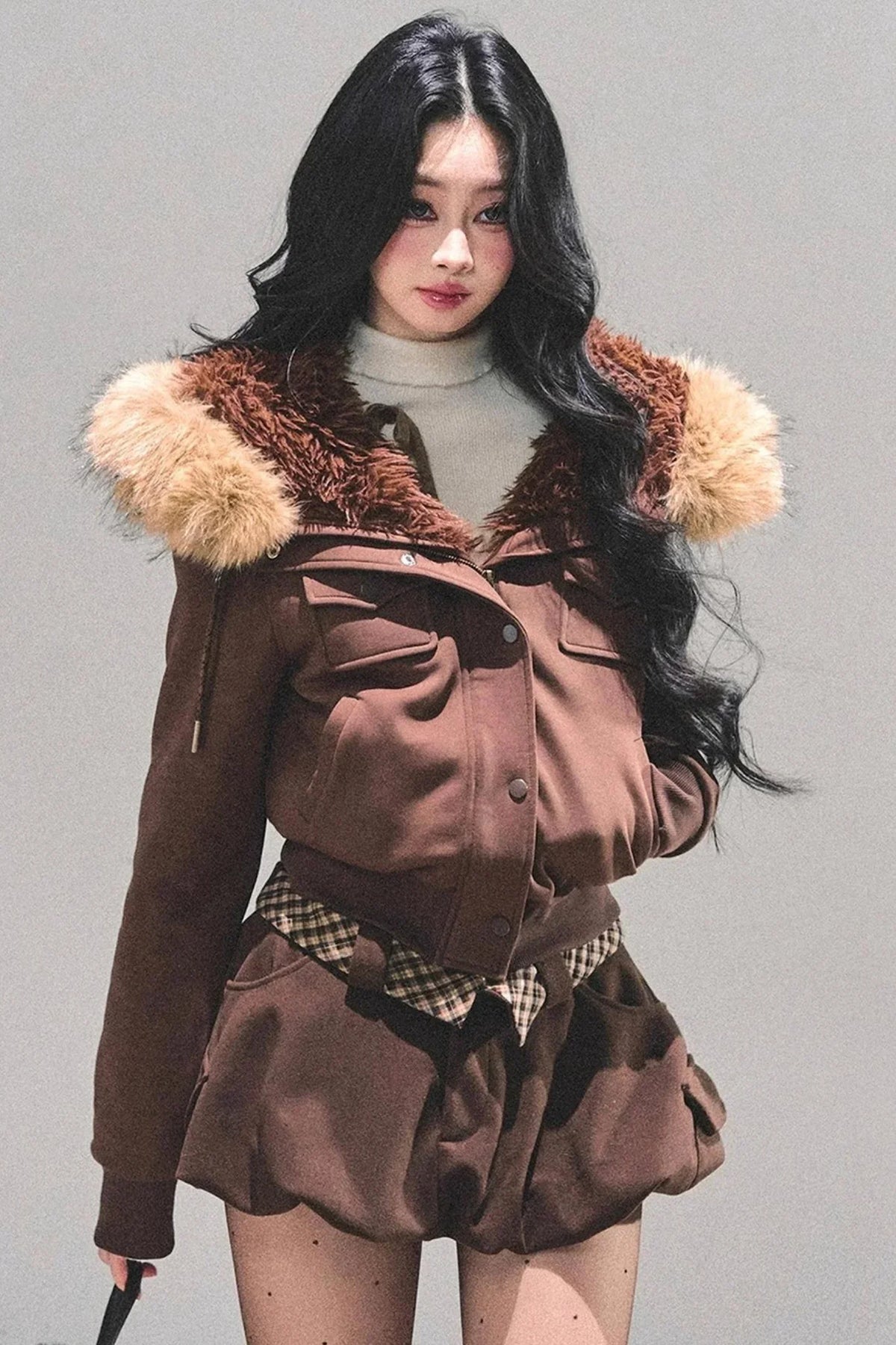 Lamb Wool Hooded Winter Coat