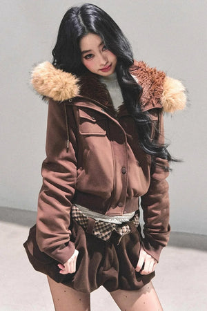 Lamb Wool Hooded Winter Coat