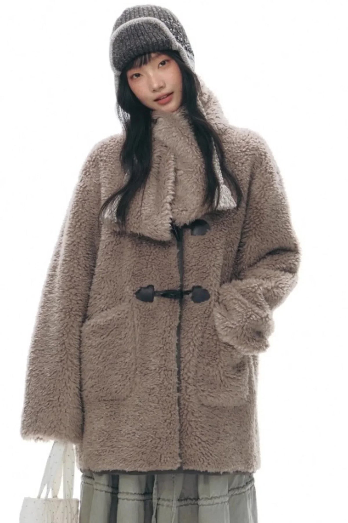 Lamb Wool Horn Button Jacket Set