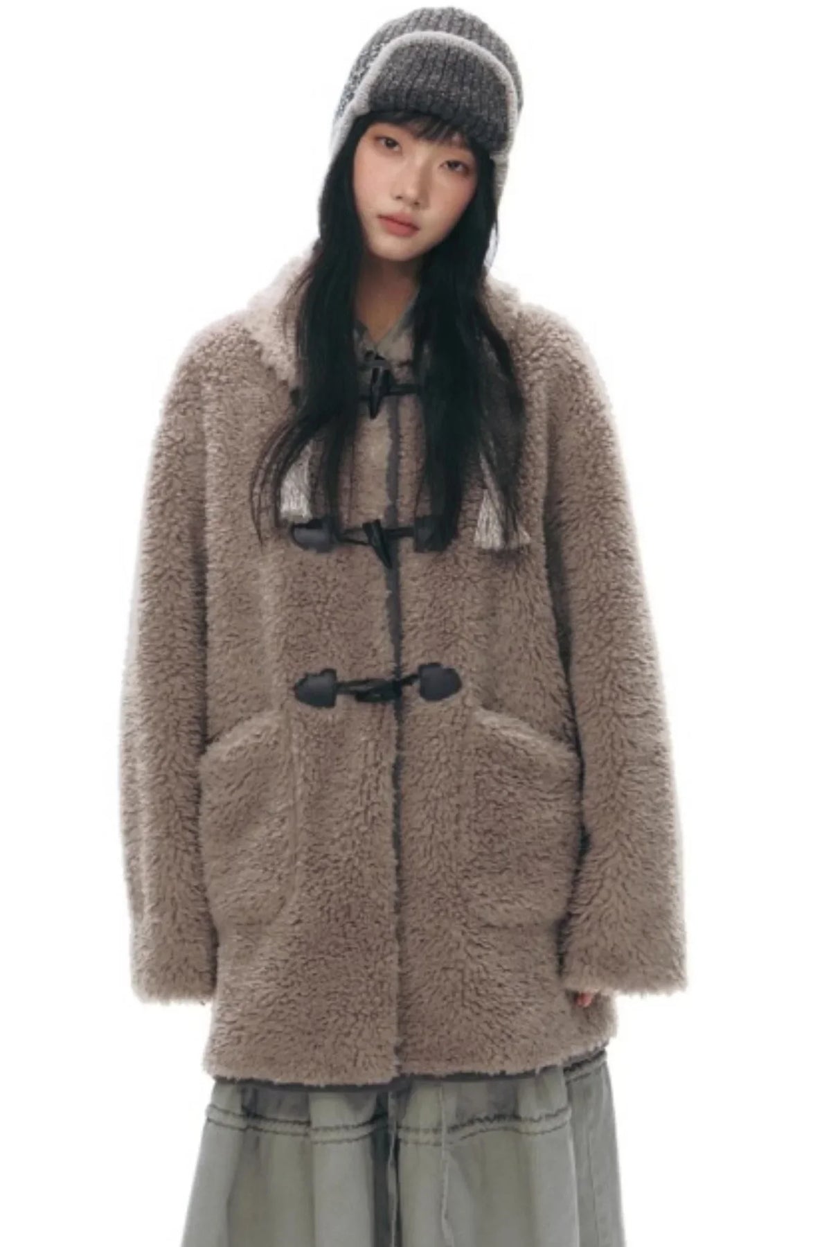 Lamb Wool Horn Button Jacket Set