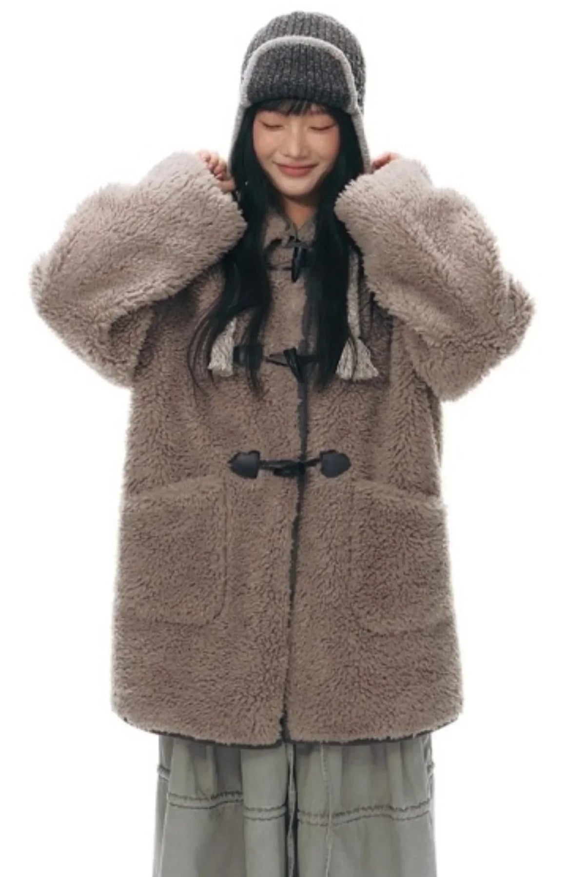 Lamb Wool Horn Button Jacket Set