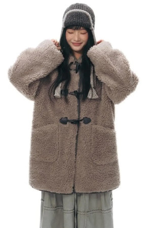 Lamb Wool Horn Button Jacket Set