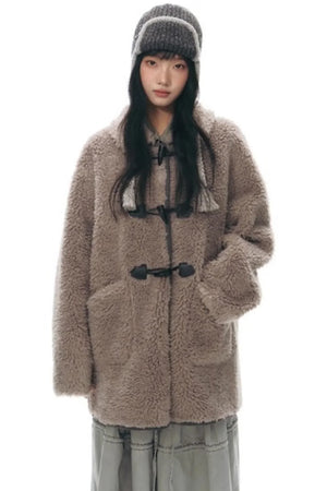 Lamb Wool Horn Button Jacket Set
