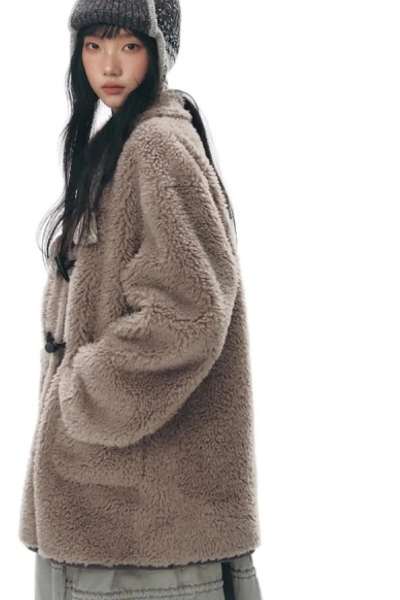 Lamb Wool Horn Button Jacket Set