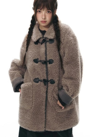 Lamb Wool Horn Button Jacket Set