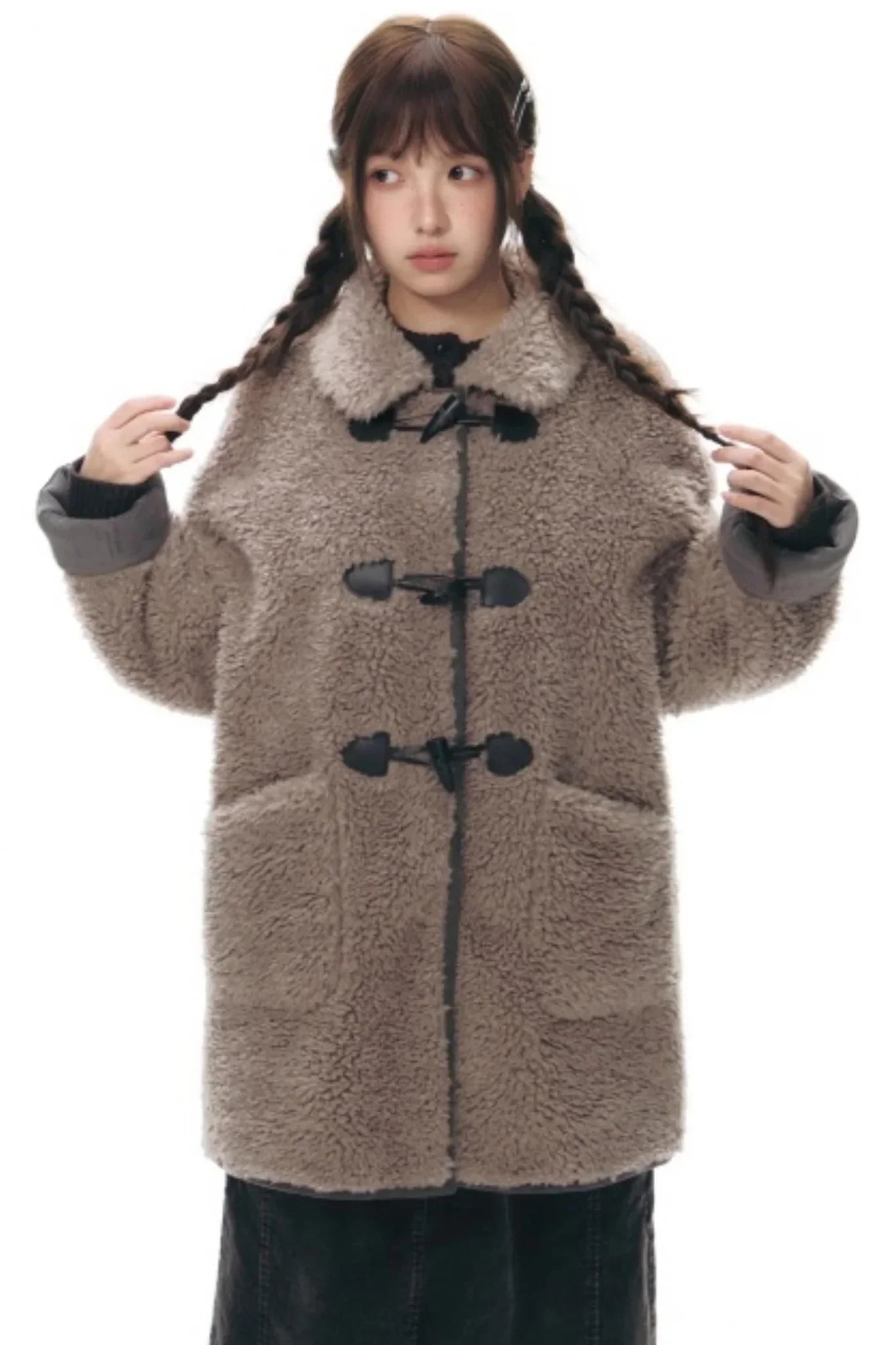 Lamb Wool Horn Button Jacket Set