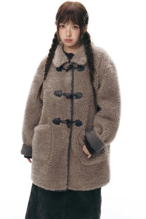 Lamb Wool Horn Button Jacket Set
