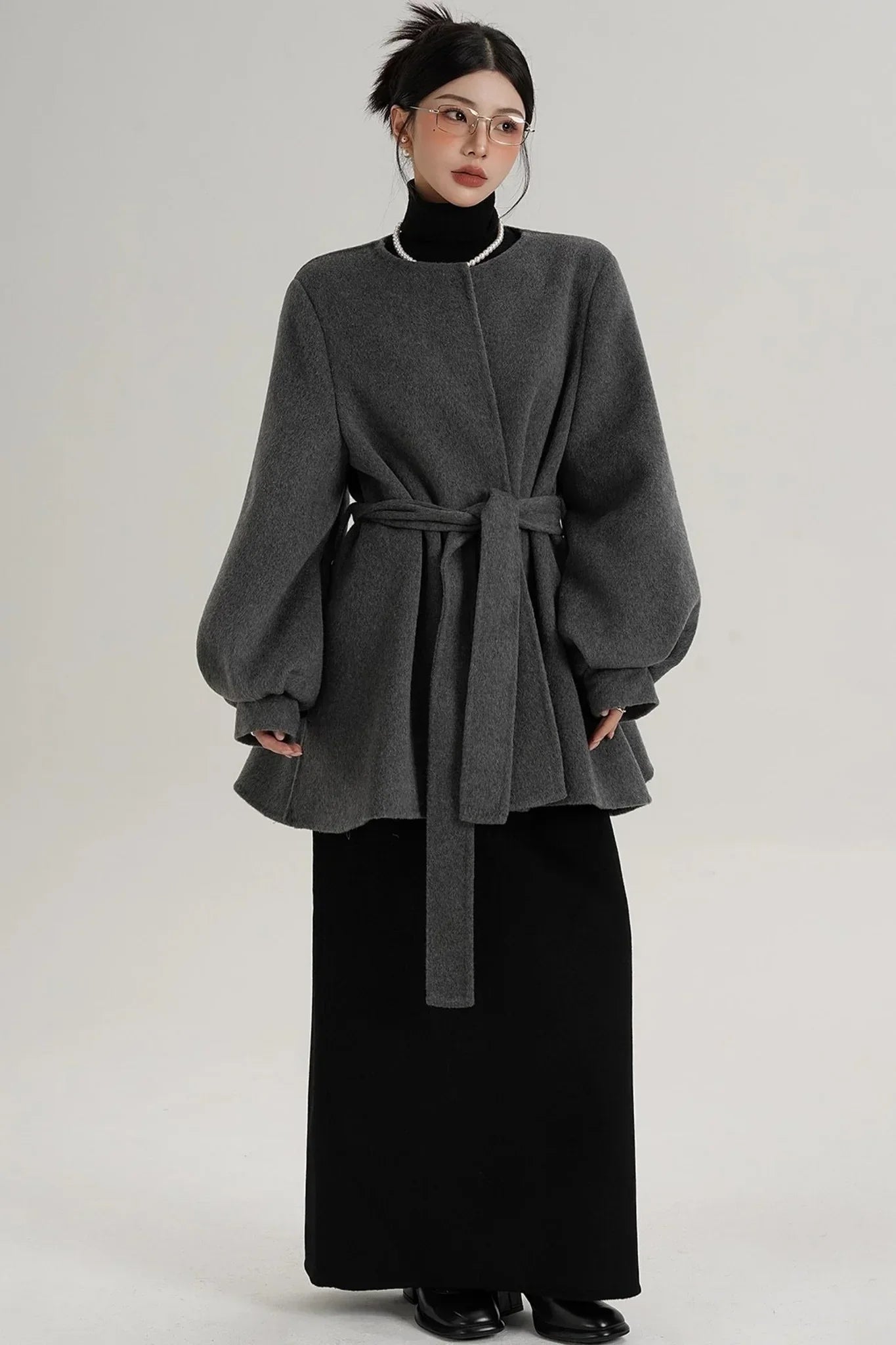 Lantern Sleeve Wool Coat