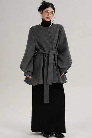 Lantern Sleeve Wool Coat