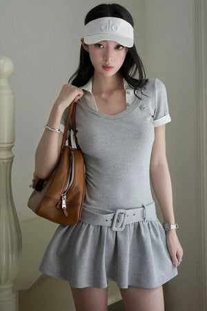 Lapel Contrast Pleated Dress