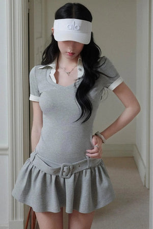 Lapel Contrast Pleated Dress