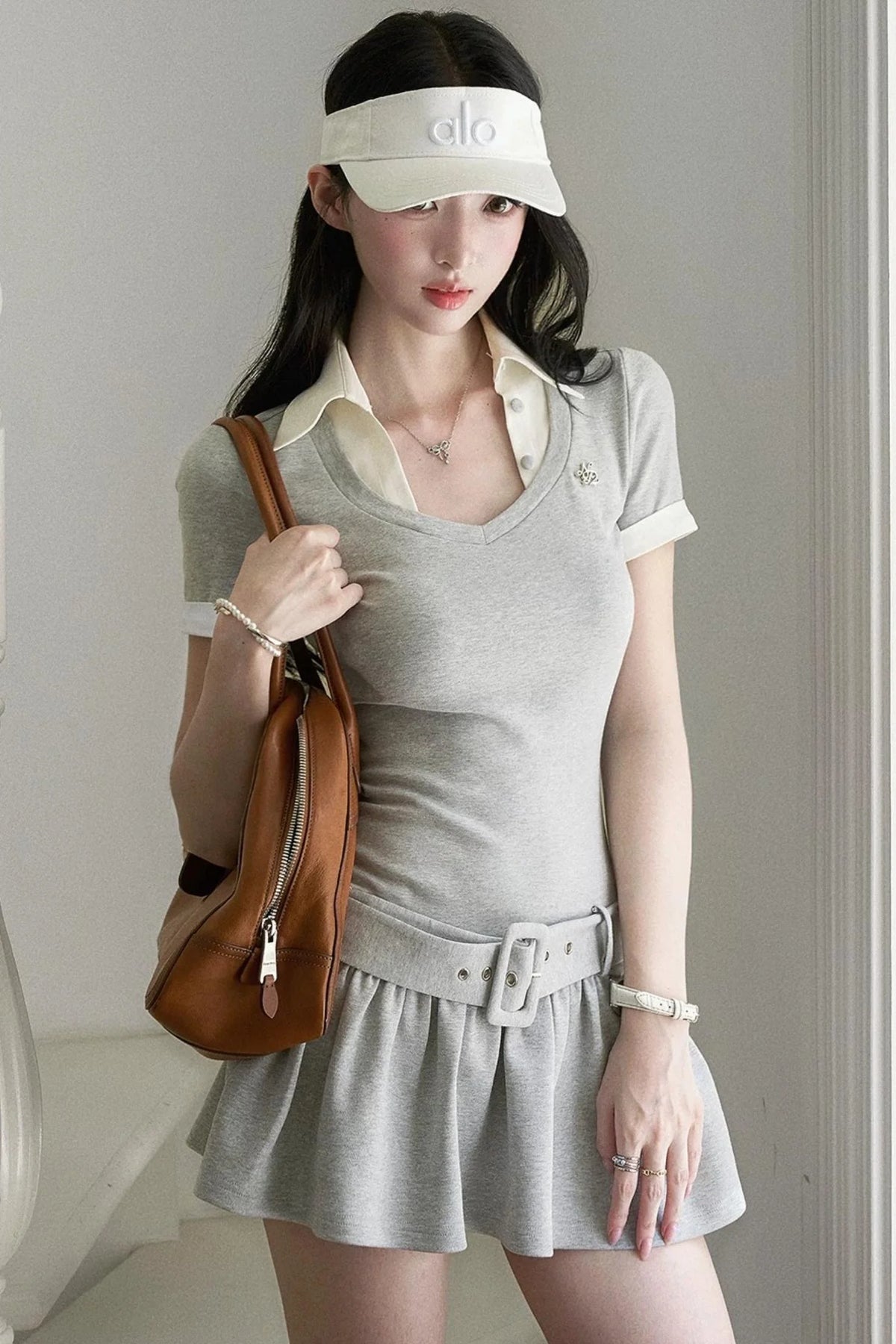 Lapel Contrast Pleated Dress