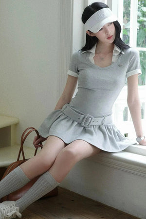 Lapel Contrast Pleated Dress
