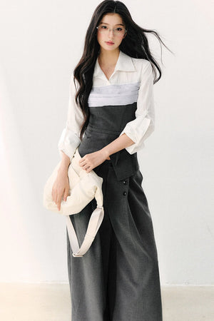 Lapel Faux Two-Piece Tie Shirt