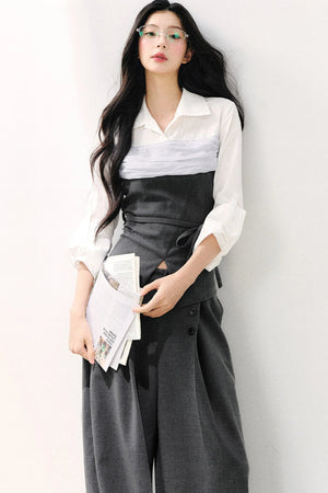 Lapel Faux Two-Piece Tie Shirt