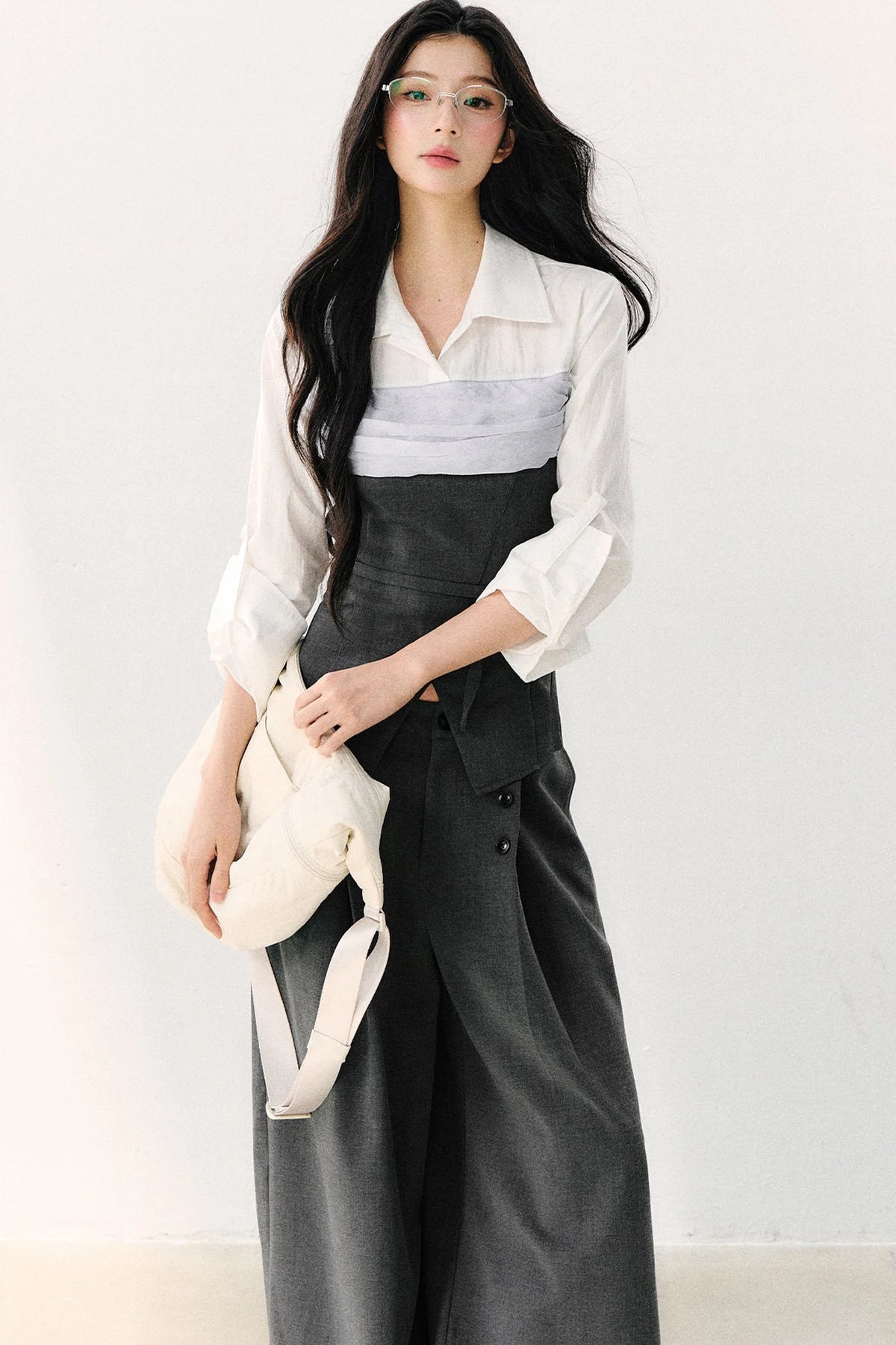 Lapel Faux Two-Piece Tie Shirt