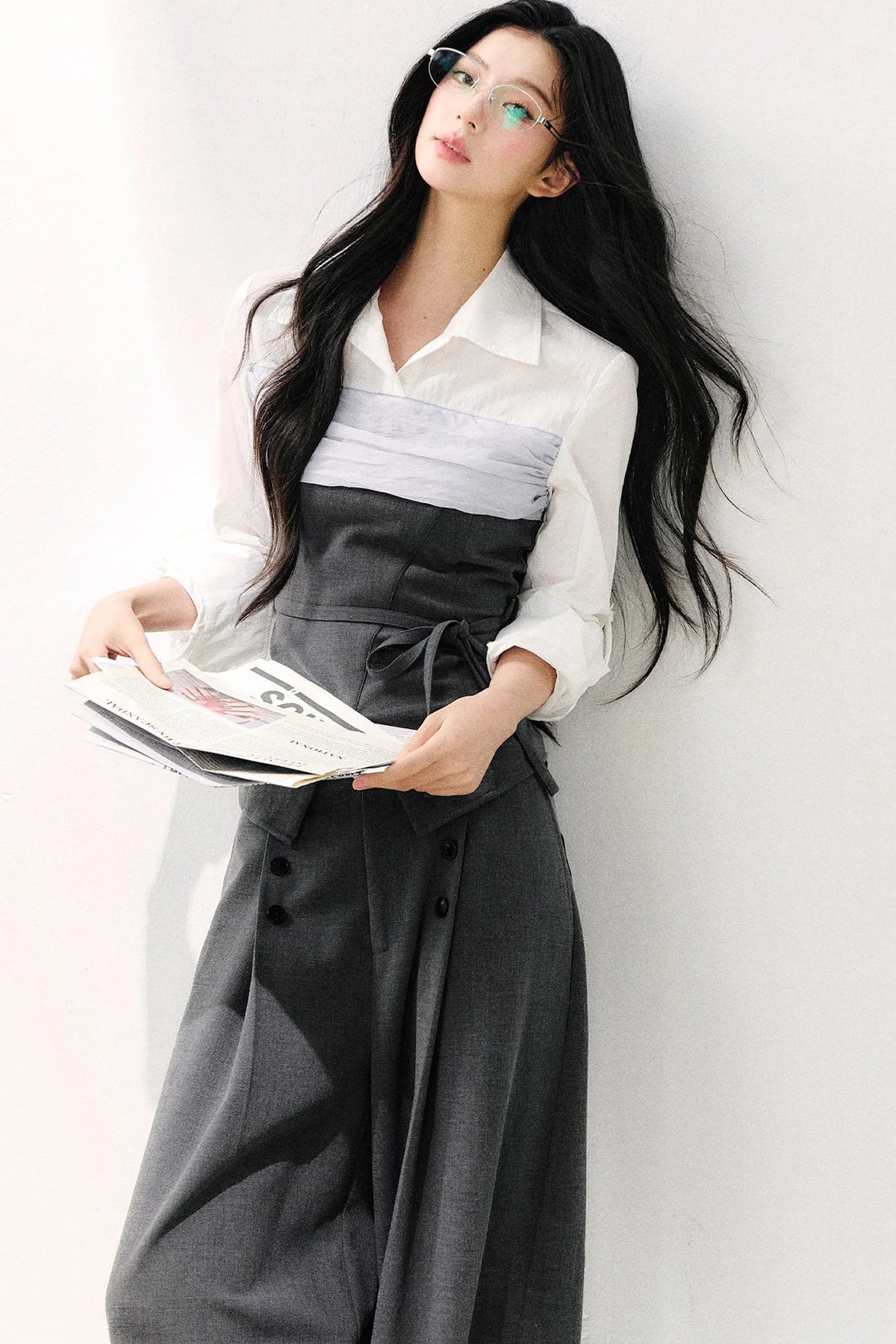 Lapel Faux Two-Piece Tie Shirt
