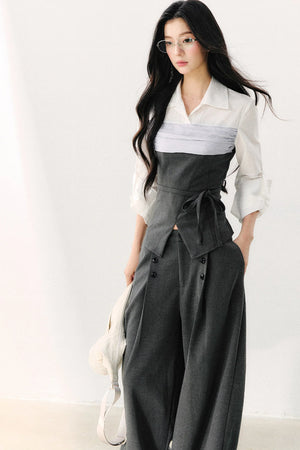 Lapel Faux Two-Piece Tie Shirt