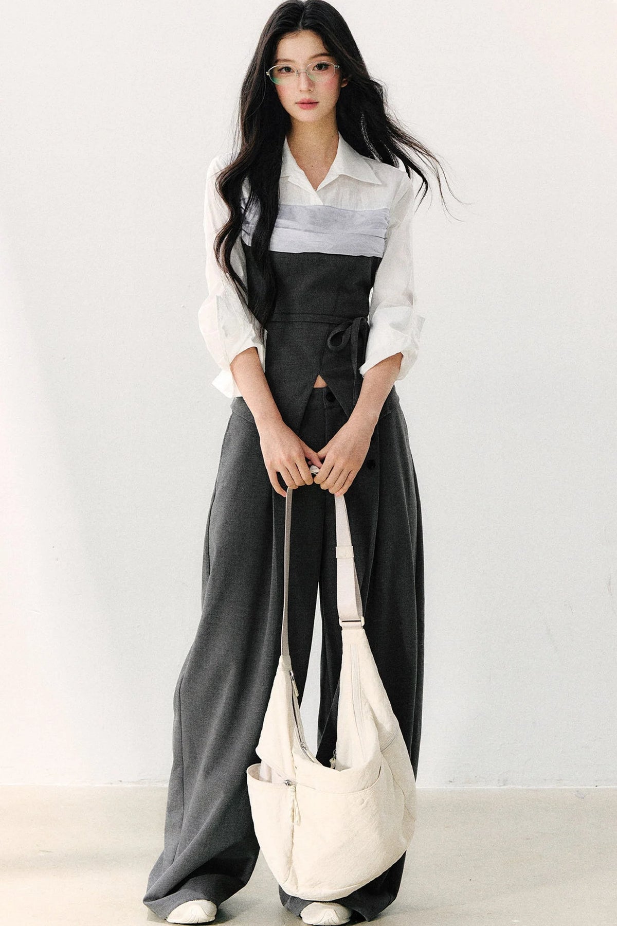 Lapel Faux Two-Piece Tie Shirt